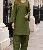 Mehendi embroidery and thread work cotton salwar suit