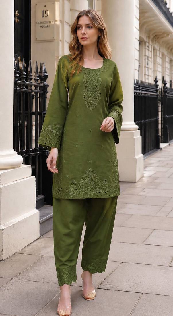 Mehendi embroidery and thread work cotton salwar suit