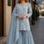 Sky blue embroidered faux georgette sharara suit