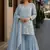 Sky blue embroidered faux georgette sharara suit