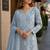 Sky blue embroidered faux georgette sharara suit