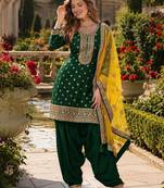 Green embroidered viscose patiala salwar suit