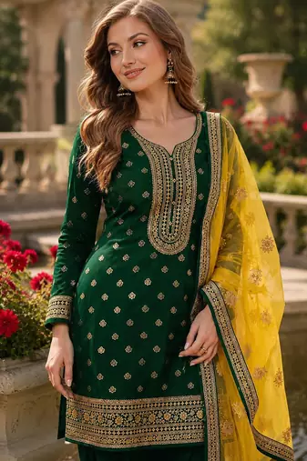 Green embroidered viscose patiala salwar suit