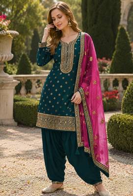 Navy blue embroidered viscose patiala salwar suit 1