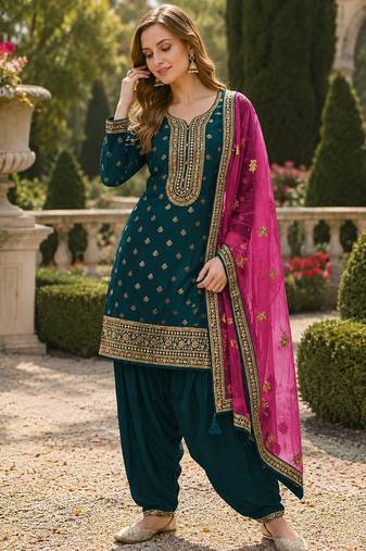 Navy blue embroidered viscose patiala salwar suit