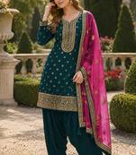 Navy blue embroidered viscose patiala salwar suit