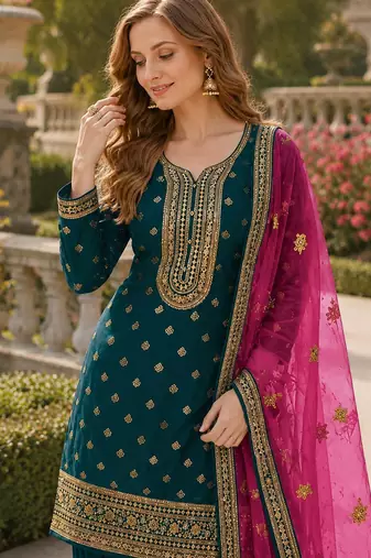 Navy blue embroidered viscose patiala salwar suit