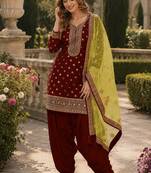 Maroon embroidered viscose patiala salwar suit