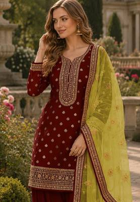 Maroon embroidered viscose patiala salwar suit 2