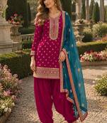 Pink embroidered viscose patiala salwar suit