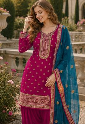 Pink embroidered viscose patiala salwar suit 2