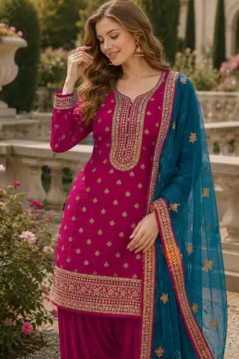 Pink embroidered viscose patiala salwar suit