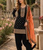 Black embroidered viscose patiala salwar suit