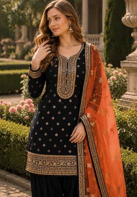Black embroidered viscose patiala salwar suit 2