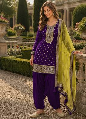 Purple embroidered viscose patiala salwar suit 1