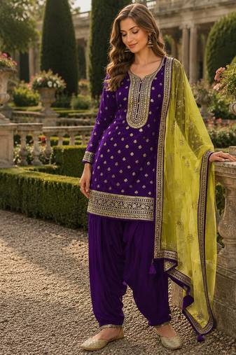 Purple embroidered viscose patiala salwar suit