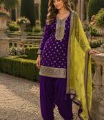 Purple embroidered viscose patiala salwar suit
