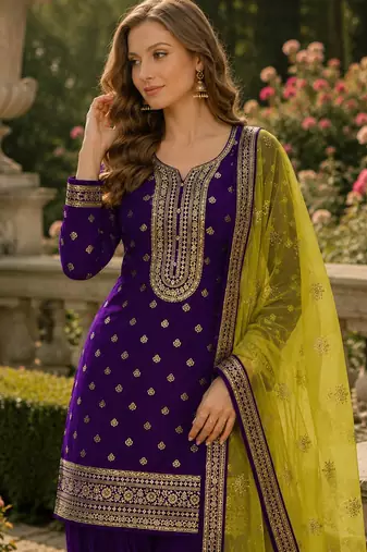 Purple embroidered viscose patiala salwar suit