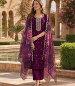 Maroon silk embroidered viscose thread jari work salwar suit
