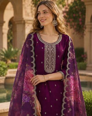 Maroon silk embroidered viscose thread jari work salwar suit 2