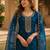 Teal blue silk embroidered viscose thread jari work salwar suit