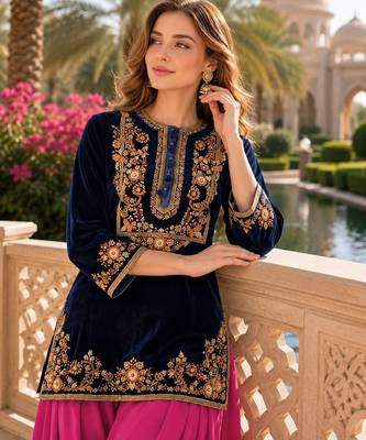 Black-red embroidery sequin & thread work velvet salwar suit 2