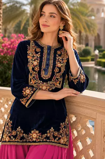 Black-red embroidery sequin & thread work velvet salwar suit