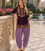 Lavener-puple embroidery sequin & thread work velvet salwar suit