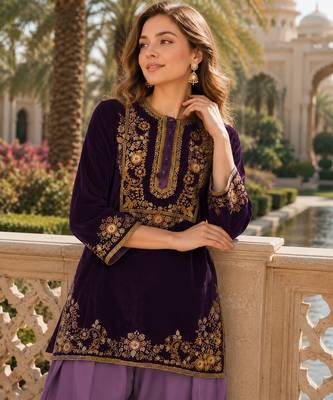 Lavener-puple embroidery sequin & thread work velvet salwar suit 2