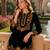 Mustard-black embroidery sequin & thread work velvet salwar suit
