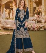 Teal chinon plazzo suit with codding dori & sequin work