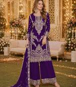 Purple chinon plazzo suit with codding dori & sequin work
