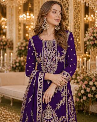 Purple chinon palazzo suit with codding dori & sequin work 2