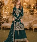 Green chinon plazzo suit with codding dori & sequin work