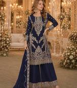Navy blue chinon plazzo suit with codding dori & sequin work