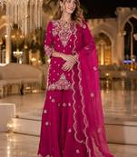Magenta vichitra suit with embroidered viscose thread jari & sequin work