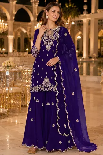 Purple vichitra suit with embroidered viscose thread jari & sequin work