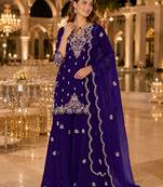Purple vichitra suit with embroidered viscose thread jari & sequin work