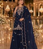 Teal vichitra suit with embroidered viscose thread jari & sequin work