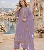 Purple cotton suit with embroidery viscose multi thread work