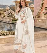 White cotton suit with embroidery viscose multi thread work