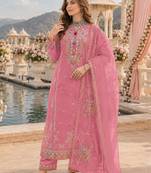 Pink cotton suit with embroidery viscose multi thread work