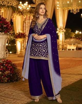 Purple silk farshi salwar suit with codding dori & sequin work 1