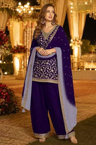 Purple silk farshi salwar suit with codding dori & sequin work