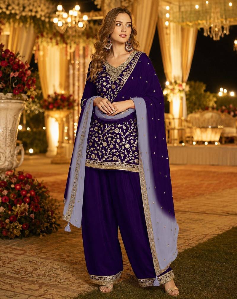 Purple silk farshi salwar suit with codding dori & sequin work