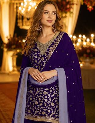 Purple silk farshi salwar suit with codding dori & sequin work 2