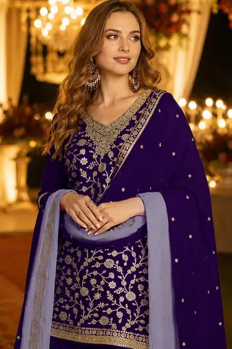 Purple silk farshi salwar suit with codding dori & sequin work