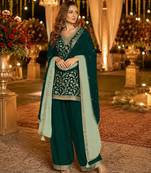 Green silk farshi salwar suit with codding dori & sequin work