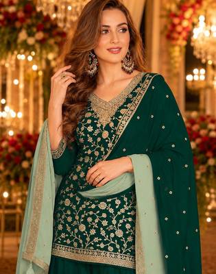 Green silk farshi salwar suit with codding dori & sequin work 2