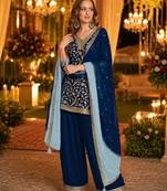 Navy blue silk farshi salwar suit with codding dori & sequin work